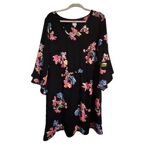 EUC 1X A New Day Black Dress with Pink and Green Floral Design